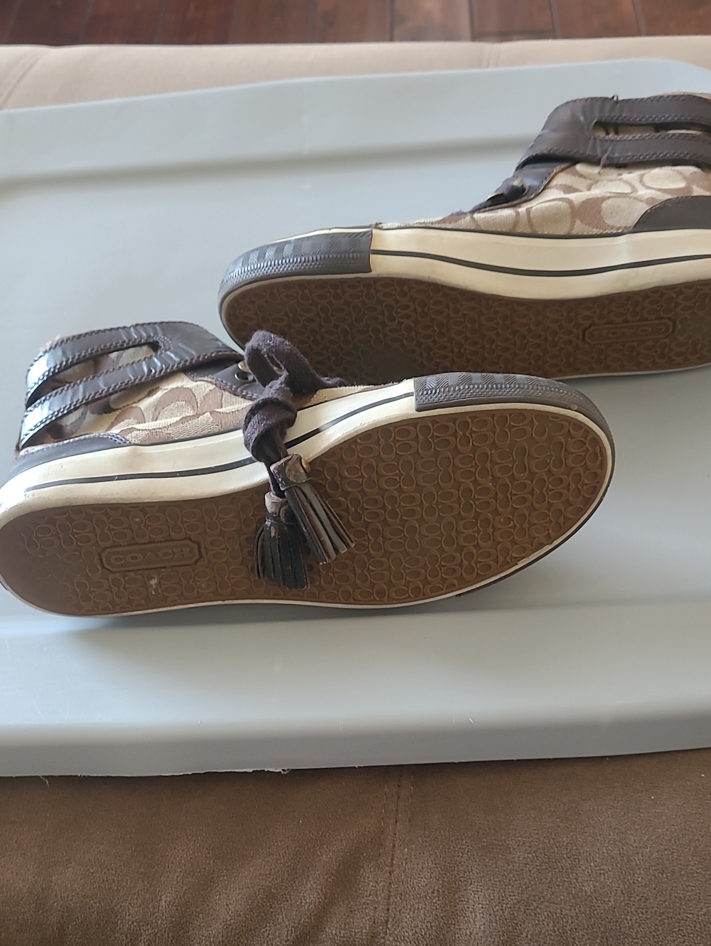 Coach Brown Monogram High-Top Sneakers with Dark Brown Trim Size 7.5 - Picture 6 of 12